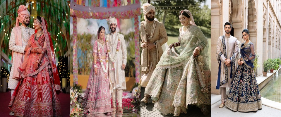 Matching Bride and Groom Dress Colour Combination idea